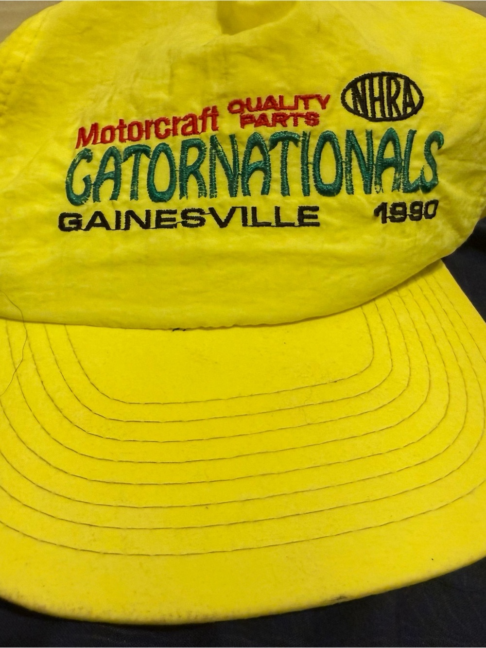 Vintage NHRA 1990s GATORNATIONALS Nylon Trucker Hat Neon Snapback Vaporwave Mens